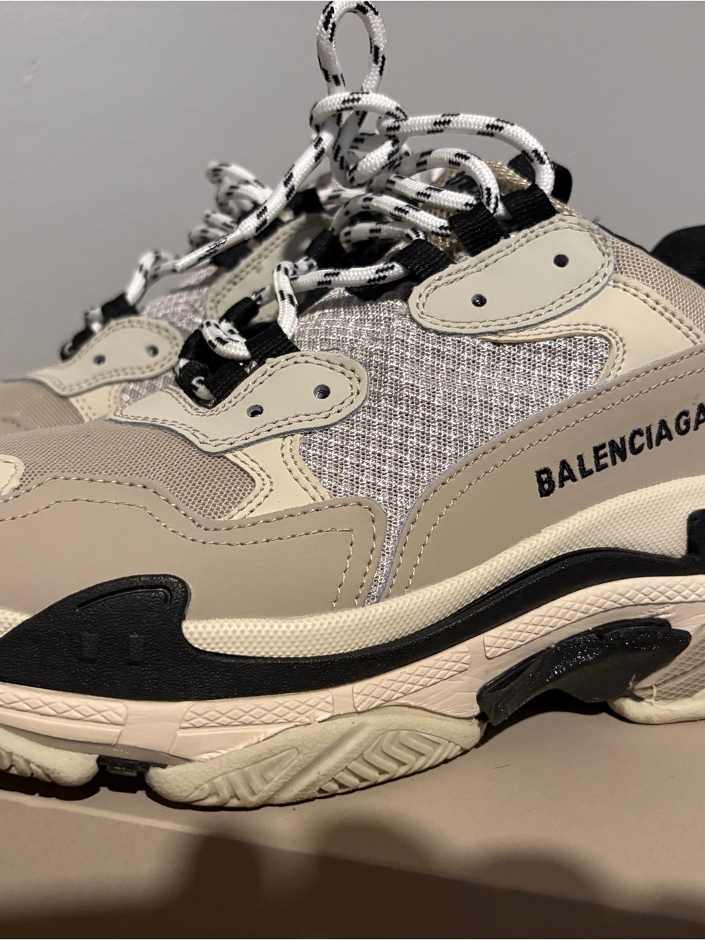 Balenciaga Men's Triple S-Style Trainer in Beige, Cream and Black